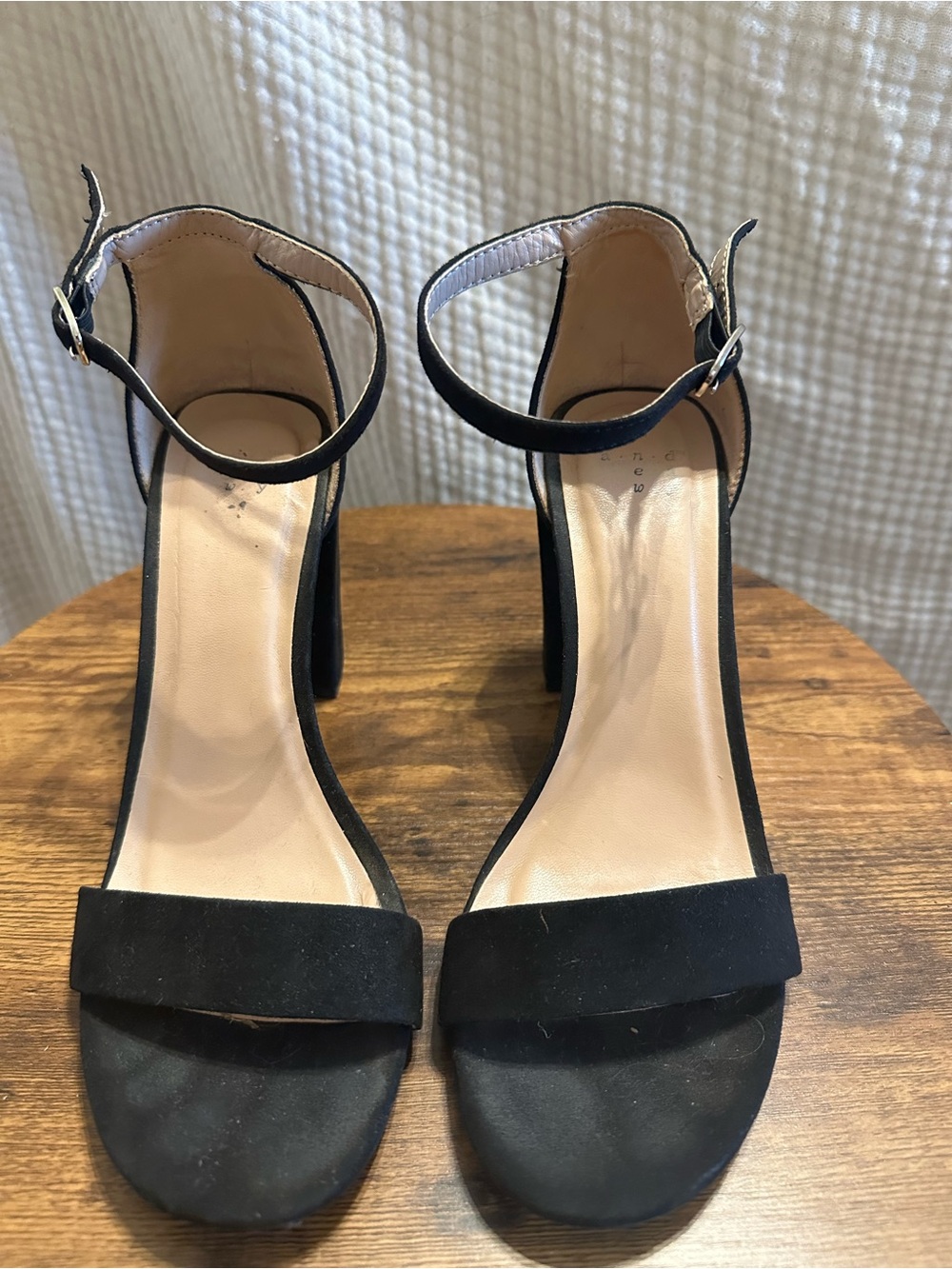 a new day Black Suede Ankle Strap Block Heel Sandals